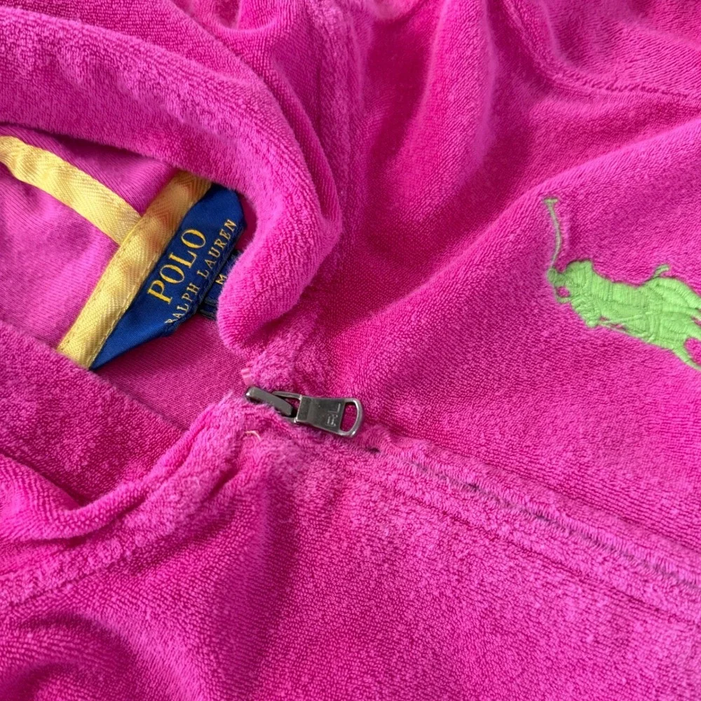 Polo Ralph Lauren Girls Pink Terry Cloth Full Zip Hoodie Sweatshirt Size M 8-10